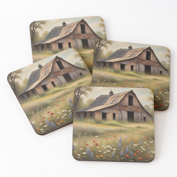 Item preview, Rustic Charm: Landscape of An Old Barn with Wildflowers designed and sold by mustardseed-410.