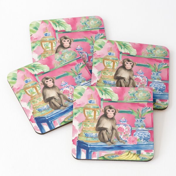 Item preview, Monkey and ginger jars in preppy chinoiserie interior designed and sold by SophieClimaArt.