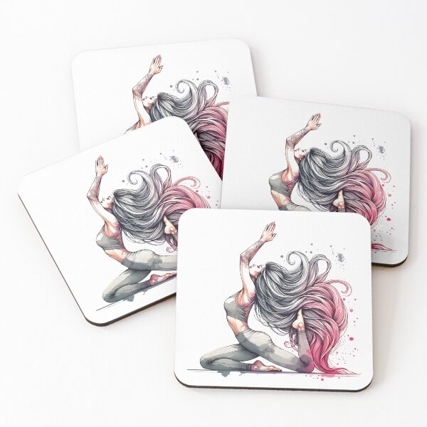 Item preview, Tattooed girl / zen woman with long hair in pigeon yoga pose designed and sold by Art&Yoga -  MiritLevin.