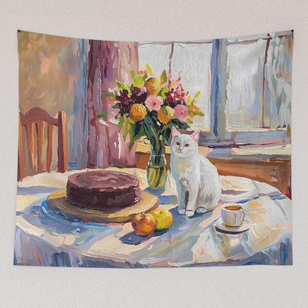 Item preview, White Cat In The Dining Room designed and sold by sakurashorty.