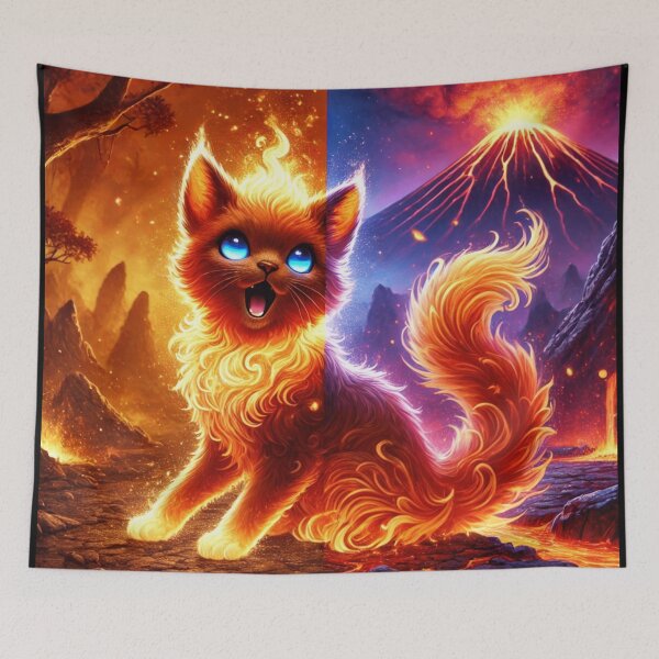 Item preview, Fiery Dual Nature Cat in Lava Landscape designed and sold by TeslaSt0re.