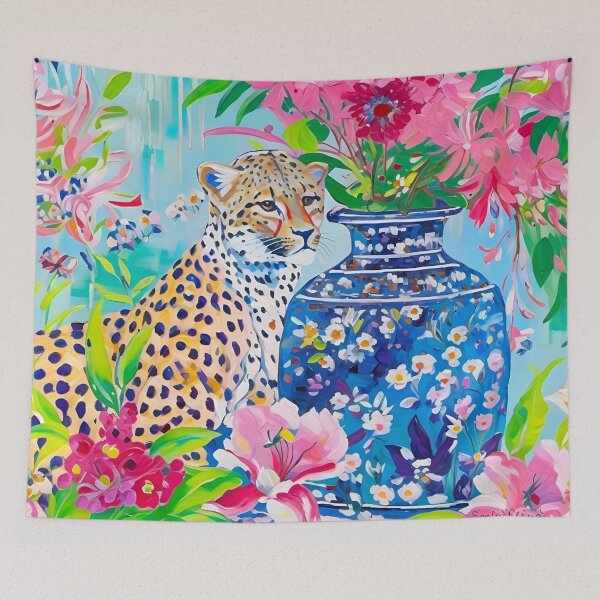 Item preview, Cheetah and pink Clematis designed and sold by SophieClimaArt.