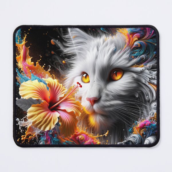 Item preview, Dreamy Male Maine Coon Cat with Fantastic Hibiscus Flowers, 4k Wallpaper designed and sold by Keirnyx.