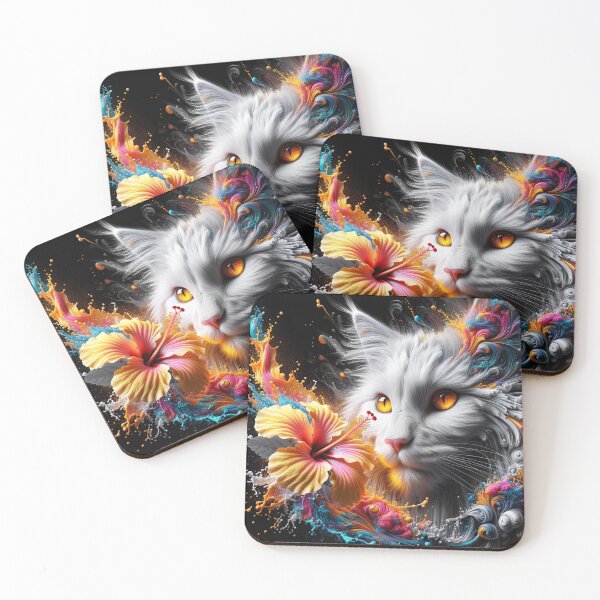 Item preview, Dreamy Male Maine Coon Cat with Fantastic Hibiscus Flowers, 4k Wallpaper designed and sold by Keirnyx.