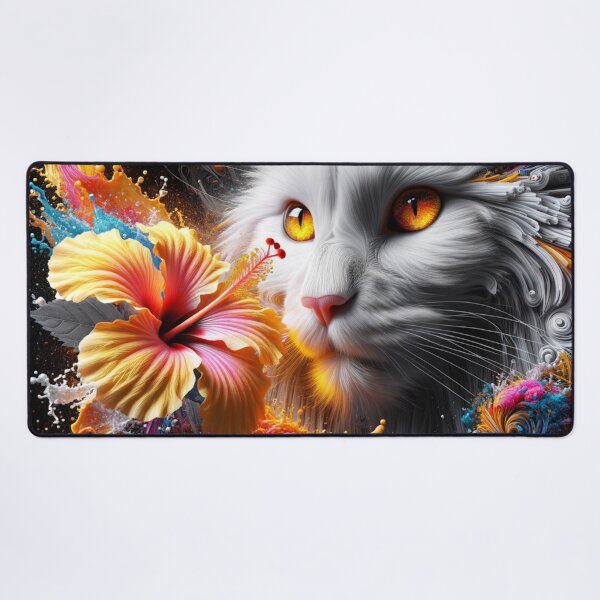 Item preview, Dreamy Male Maine Coon Cat with Fantastic Hibiscus Flowers, 4k Wallpaper designed and sold by Keirnyx.