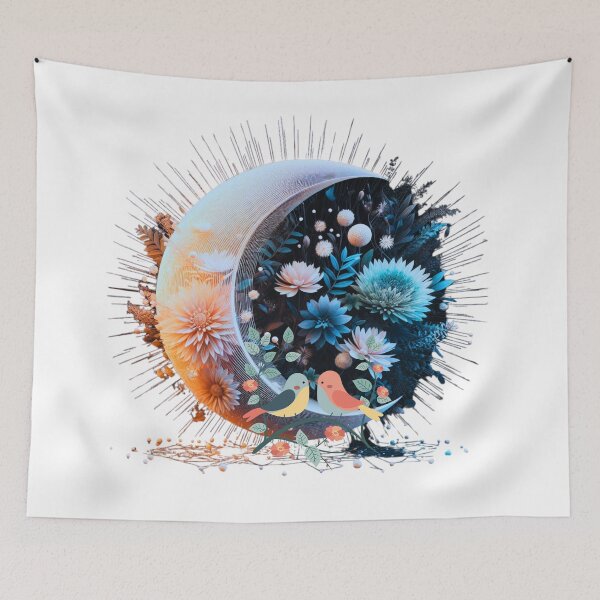 Item preview, Love Birds Floral Moon Art designed and sold by Modern-Tropical.