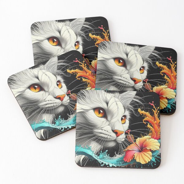 Item preview, Dreamy Cute Cat with Fantastic Hibiscus Flowers, 4k Wallpaper designed and sold by Keirnyx.