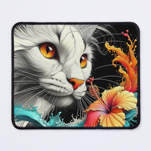 Item preview, Dreamy Cute Cat with Fantastic Hibiscus Flowers, 4k Wallpaper designed and sold by Keirnyx.