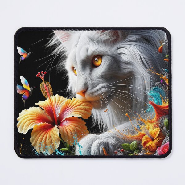 Item preview, Dreamy Male Maine Coon Cat with Fantastic Hibiscus Flowers, 4k Wallpaper designed and sold by Keirnyx.
