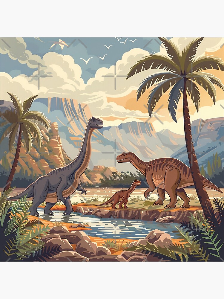 Prehistoric scene with plant eating dinosaurs , brachiosaurus dino
