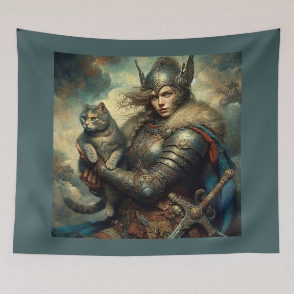 Item preview, BEAUTIFUL VALKYRIE WARRIOR AND HER CAT designed and sold by CinemaObscura.