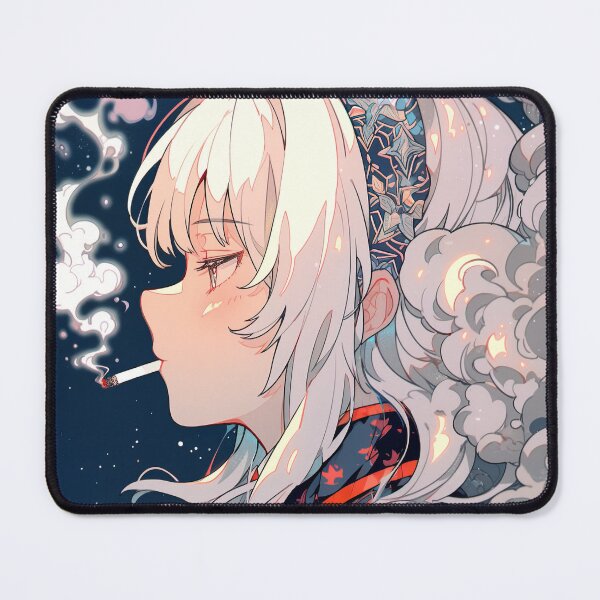 Item preview, Dreamy Night Contemplative Smoking Anime Girl designed and sold by bubblegoth.