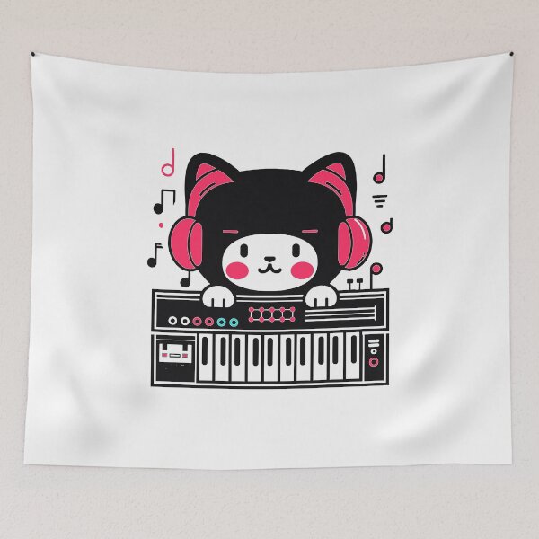 Item preview, Black Cat DJ with Synthesizer designed and sold by ObjCrea123.