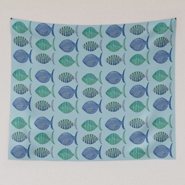 Item preview, Nine Blue-ish Fishes  designed and sold by KakiDimock.