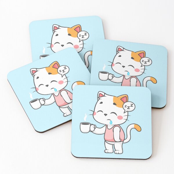 Item preview, Cute Sleepy Cat Holding Coffee Cartoon Vector Icon designed and sold by hjian8219.