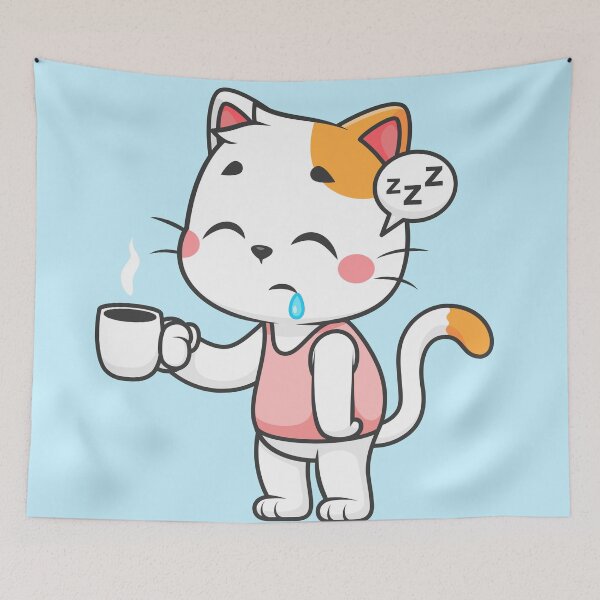 Item preview, Cute Sleepy Cat Holding Coffee Cartoon Vector Icon designed and sold by hjian8219.