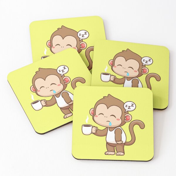 Item preview, Cute Sleepy Monkey Holding Coffee Cartoon Vector Icon designed and sold by hjian8219.