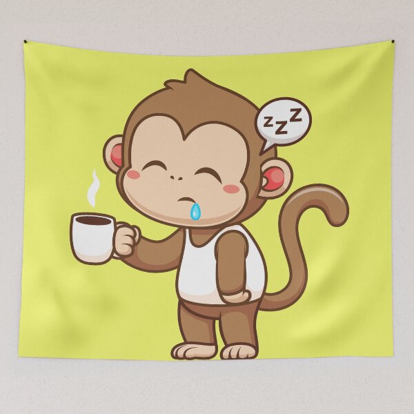 Item preview, Cute Sleepy Monkey Holding Coffee Cartoon Vector Icon designed and sold by hjian8219.