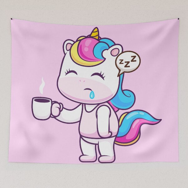 Item preview, Cute Sleepy Unicorn Holding Coffee Cartoon Vector Icon designed and sold by hjian8219.