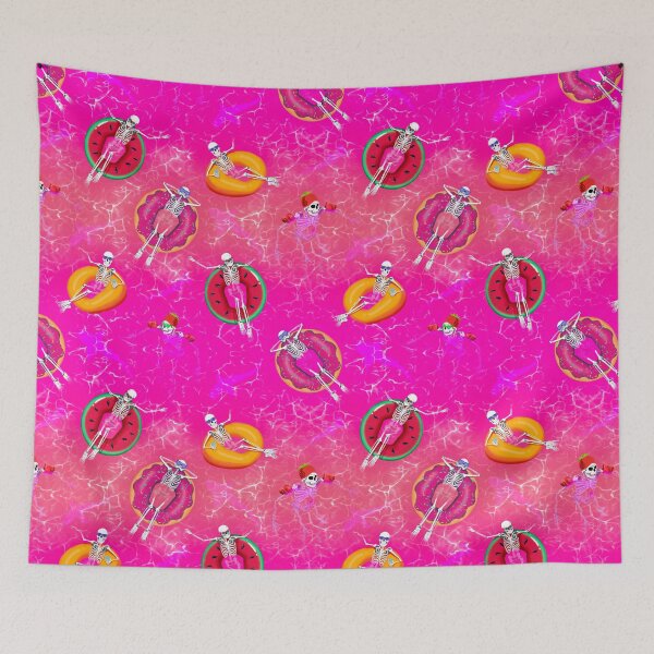 Item preview, Hot ghoul sunset summer-swimming skeletons with sharks- Pink designed and sold by ExtraCaffeine.