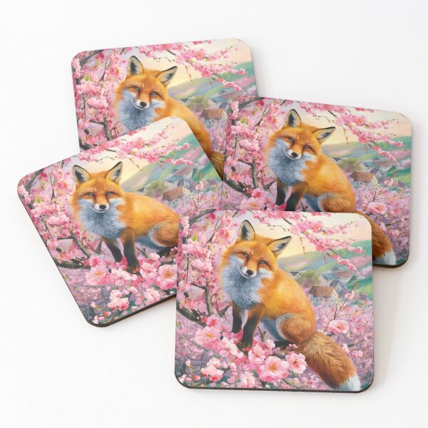 Aperçu de l'œuvre Portrait de renard. Fleur de cerisier, renard floral, renard vintage, peinture renard, style Camille Pissarro créée et vendue par FoxVibes.