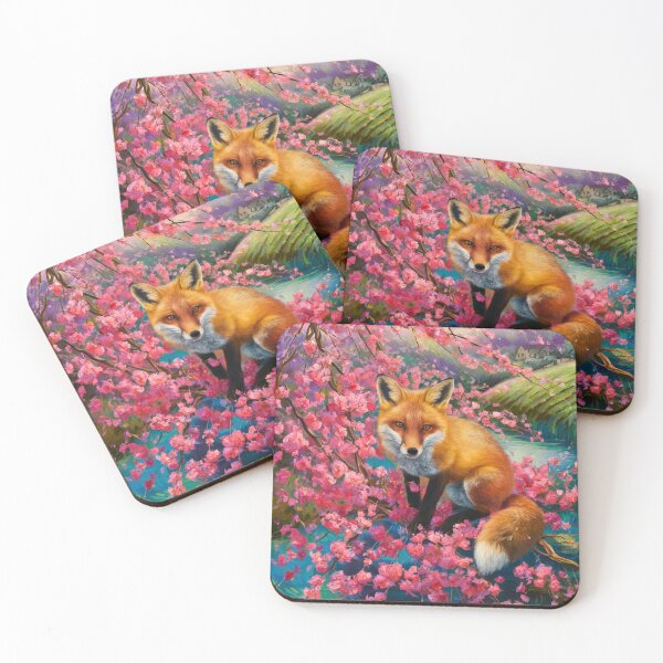 Aperçu de l'œuvre Portrait de renard. Fleur de cerisier, renard floral, renard vintage, peinture renard, style Camille Pissarro créée et vendue par FoxVibes.