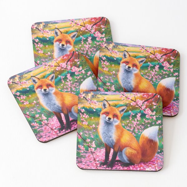 Aperçu de l'œuvre Portrait de renard. Fleur de cerisier, renard floral, renard vintage, peinture renard, style Camille Pissarro créée et vendue par FoxVibes.