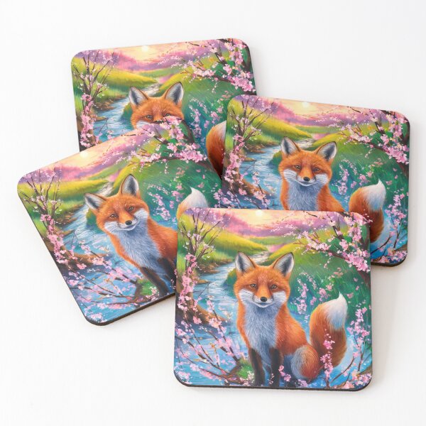 Aperçu de l'œuvre Portrait de renard. Fleur de cerisier, renard floral, renard vintage, peinture renard, style Camille Pissarro créée et vendue par FoxVibes.