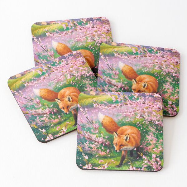 Aperçu de l'œuvre Portrait de renard. Fleur de cerisier, renard floral, renard vintage, peinture renard, style Camille Pissarro créée et vendue par FoxVibes.