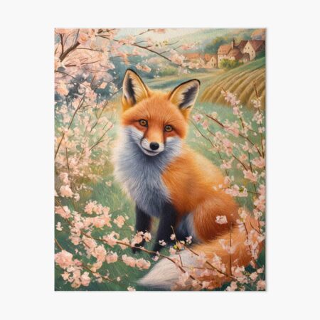 Item preview, Fox Portrait. Cherry blossom, floral fox, vintage fox, fox painting, Camille Pissarro style designed and sold by FoxVibes.