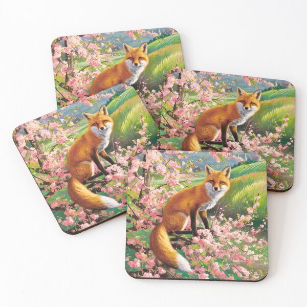 Aperçu de l'œuvre Portrait de renard. Fleur de cerisier, renard floral, renard vintage, peinture renard, style Camille Pissarro créée et vendue par FoxVibes.
