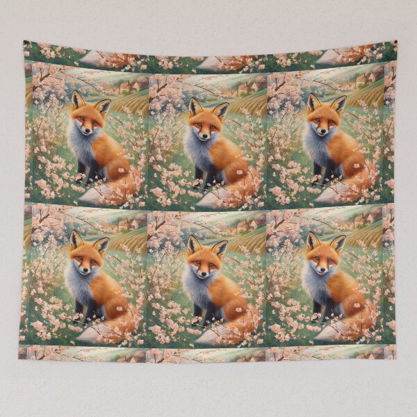 Artikelvorschau, Fuchs-Porträt. Kirschblüte, Blumenfuchs, Vintage-Fuchs, Fuchs-Malerei, Camille Pissarro-Stil entworfen und verkauft von FoxVibes.