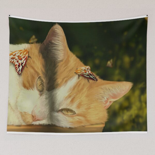 Item preview, orange cat and moth designed and sold by kaitlynyaru.art.