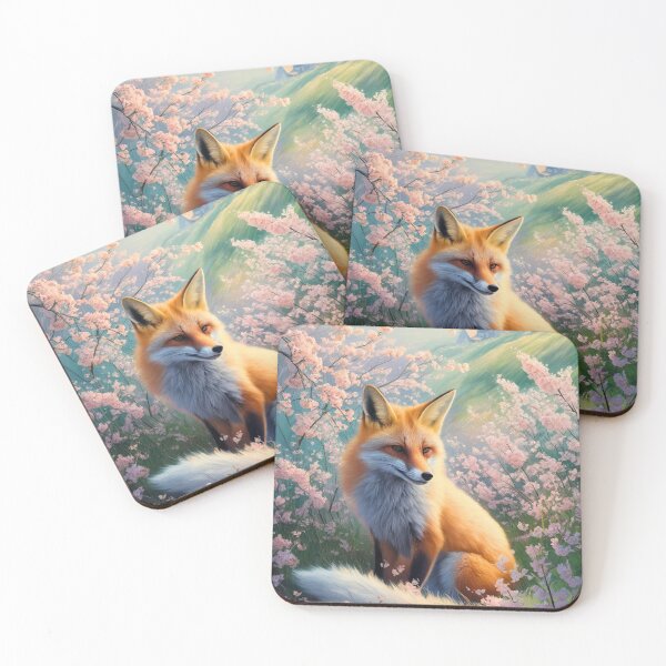 Aperçu de l'œuvre Portrait de renard. Fleur de cerisier, renard floral, renard vintage, peinture renard, style Camille Pissarro créée et vendue par FoxVibes.