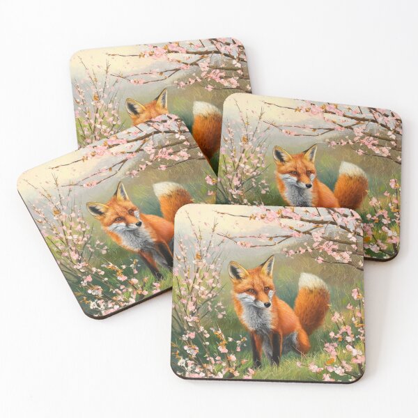 Aperçu de l'œuvre Portrait de renard. Fleur de cerisier, renard floral, renard vintage, peinture renard, style Camille Pissarro créée et vendue par FoxVibes.