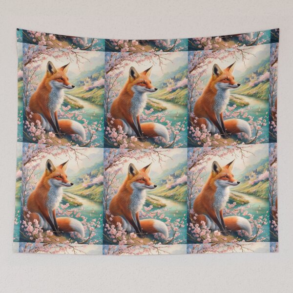 Artikelvorschau, Fuchs-Porträt. Kirschblüte, Blumenfuchs, Vintage-Fuchs, Fuchs-Malerei, Camille Pissarro-Stil entworfen und verkauft von FoxVibes.