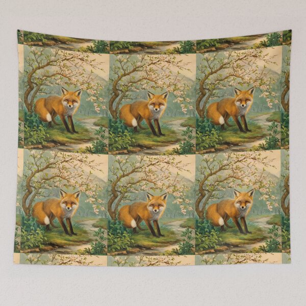 Artikelvorschau, Fuchs-Porträt. Kirschblüte, Blumenfuchs, Vintage-Fuchs, Fuchs-Malerei, Camille Pissarro-Stil entworfen und verkauft von FoxVibes.