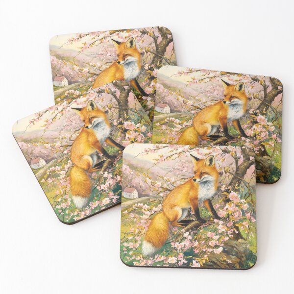 Aperçu de l'œuvre Portrait de renard. Fleur de cerisier, renard floral, renard vintage, peinture renard, style Camille Pissarro créée et vendue par FoxVibes.