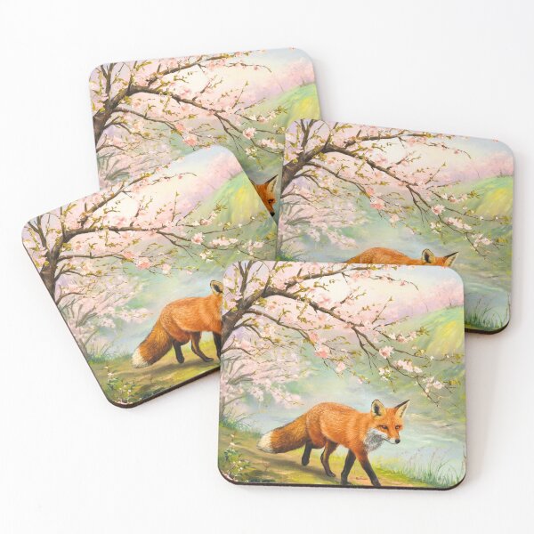 Aperçu de l'œuvre Portrait de renard. Fleur de cerisier, renard floral, renard vintage, peinture renard, style Camille Pissarro créée et vendue par FoxVibes.