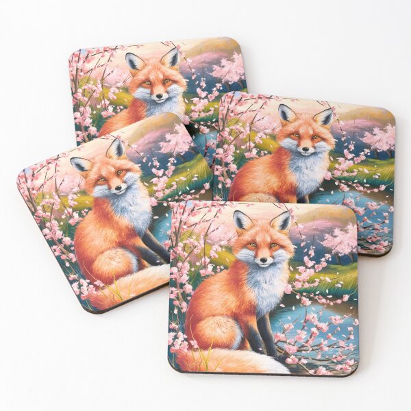 Aperçu de l'œuvre Portrait de renard. Fleur de cerisier, renard floral, renard vintage, peinture renard, style Camille Pissarro créée et vendue par FoxVibes.