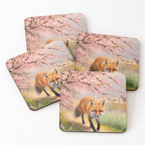 Aperçu de l'œuvre Portrait de renard. Fleur de cerisier, renard floral, renard vintage, peinture renard, style Camille Pissarro créée et vendue par FoxVibes.