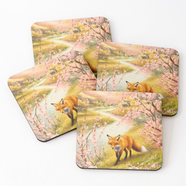 Aperçu de l'œuvre Portrait de renard. Fleur de cerisier, renard floral, renard vintage, peinture renard, style Camille Pissarro créée et vendue par FoxVibes.