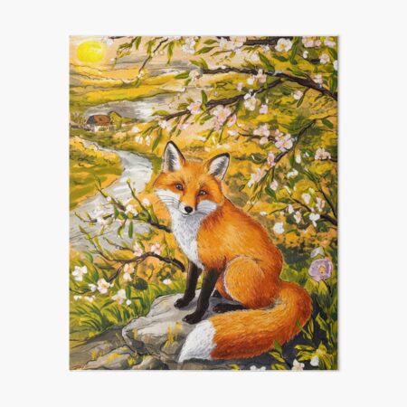 Item preview, Fox Portrait. Cherry blossom, floral fox, vintage fox, fox painting, Camille Pissarro style designed and sold by FoxVibes.