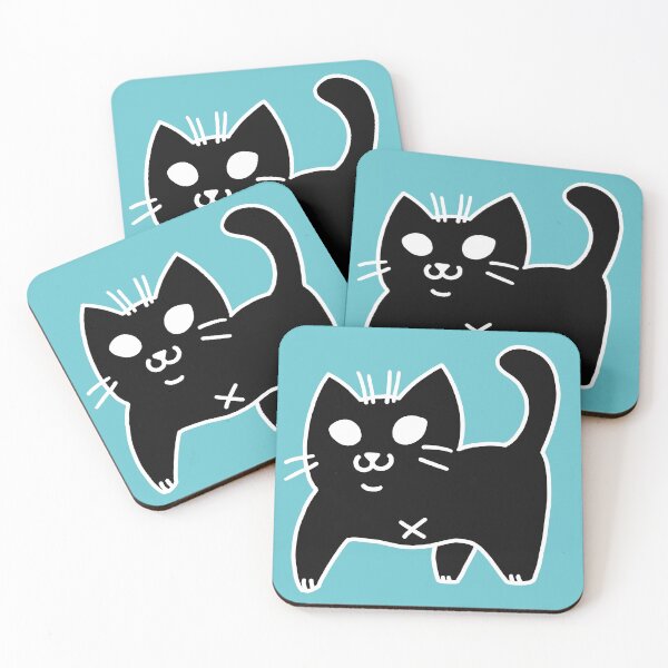 Item preview, Black Tripod Cat Chibi Muted Turquoise Background designed and sold by yodelbat.
