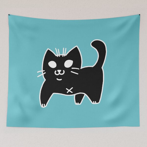 Item preview, Black Tripod Cat Chibi Muted Turquoise Background designed and sold by yodelbat.