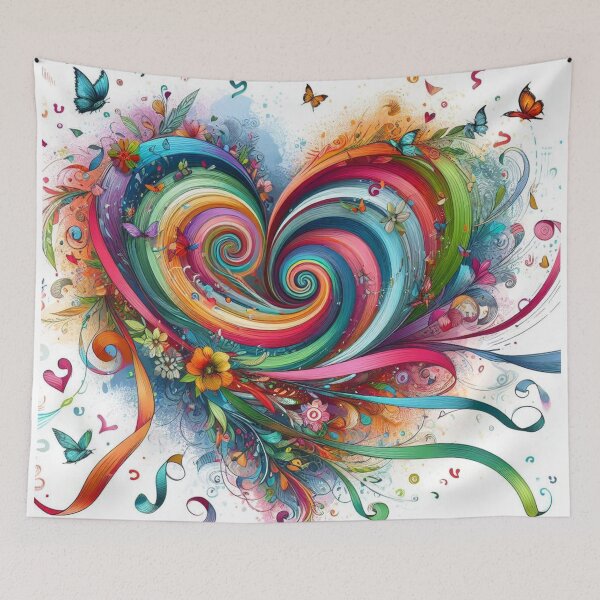 Item preview, Heart spiral worlpool of butterflies birds flowers sketch color ribbons canvas art designed and sold by ZulryLifestyles.