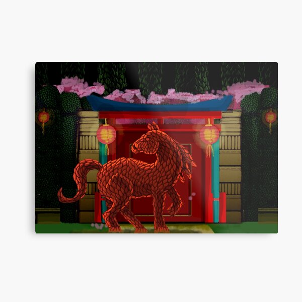 Aperçu de l'œuvre Jardin de nuit chinois Cheval topiaire Fleur de cerisier créée et vendue par Donnahuntriss.