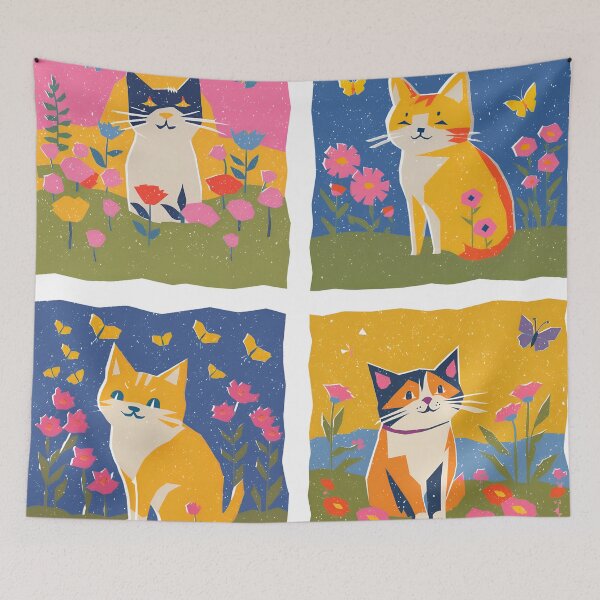 Item preview, Risograph Colourful Cats designed and sold by Wild Blue Designs NZ.