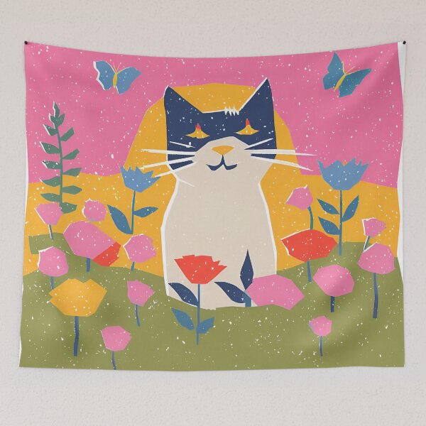 Item preview, Risograph Colourful Cat Pink designed and sold by Wild Blue Designs NZ.