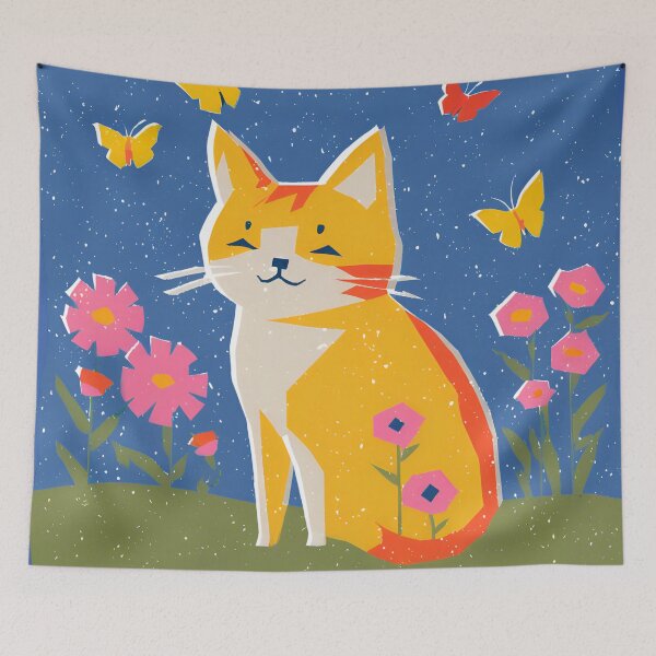 Item preview, Risograph Colourful Cat Blue 1 designed and sold by Wild Blue Designs NZ.